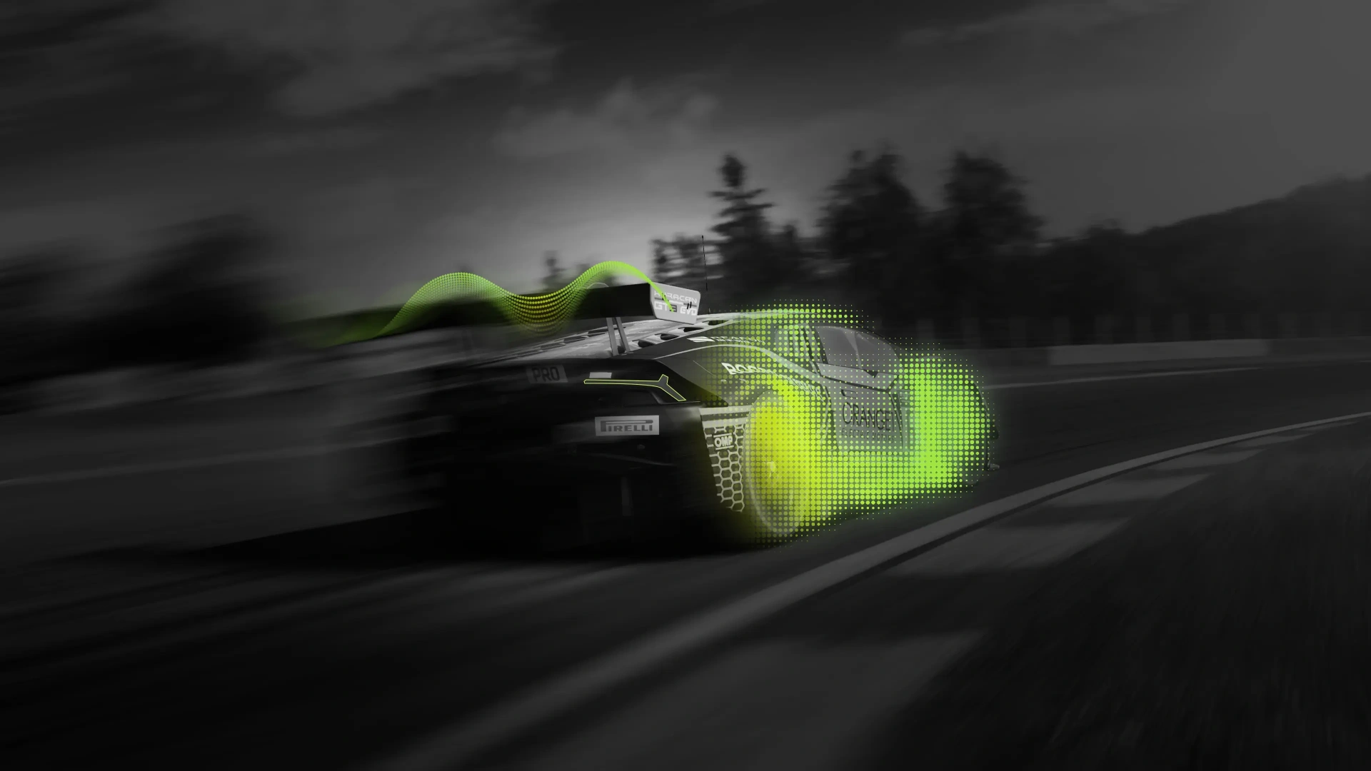 Racing car visualizing spatial sound waves in motion